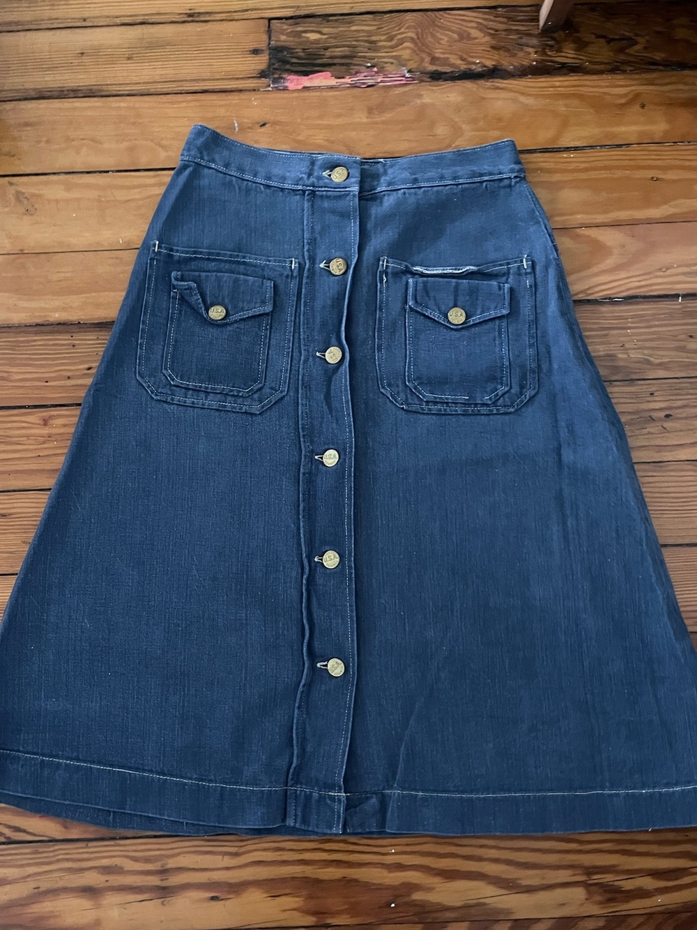 Vintage Jean Button-Front A-Line Denim Skirt